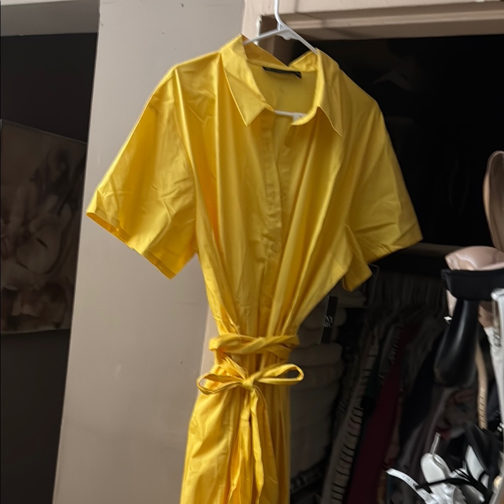 New York & Company Yellow Midi Dress